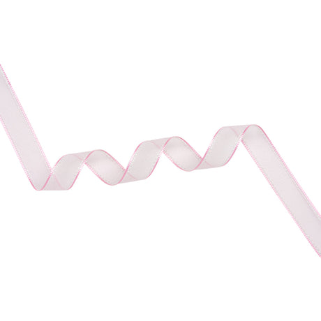 Sheer Ribbon with White Stitched Border - 0.75" - Pink