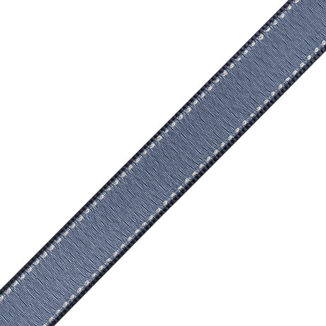 Sheer Ribbon with White Stitched Border - 0.75" - Navy