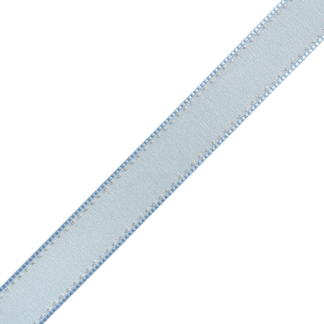 Sheer Ribbon with White Stitched Border - 0.75" - Baby Blue