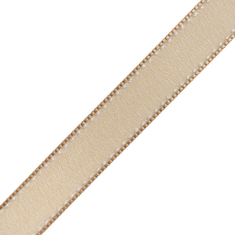 Sheer Ribbon with White Stitched Border - 0.75" - Coffee