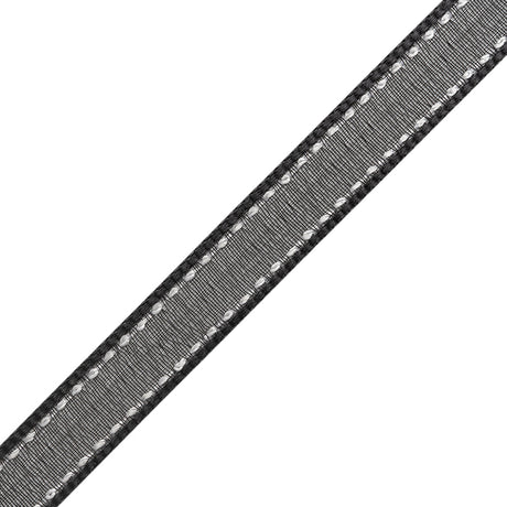 Sheer Ribbon with White Stitched Border - 0.5" - Black