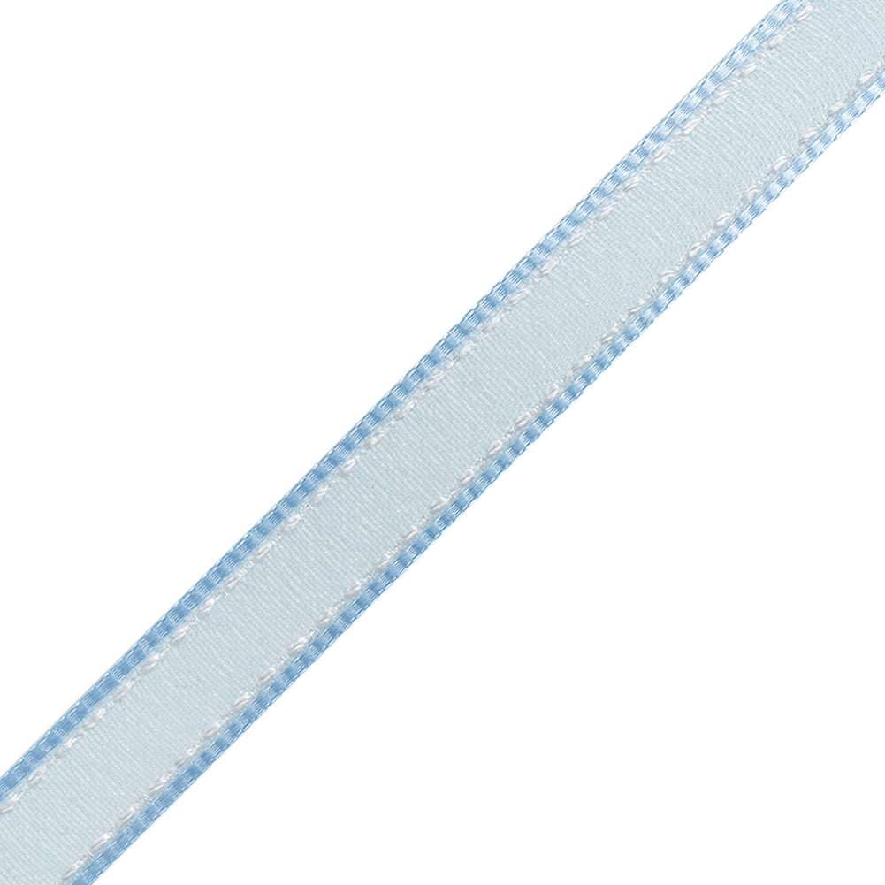 Sheer Ribbon with White Stitched Border - 0.5" - Baby Blue