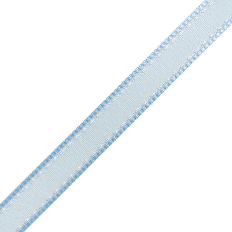 Sheer Ribbon with White Stitched Border - 0.5" - Baby Blue