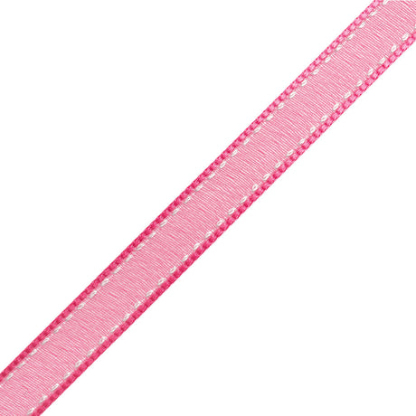 Sheer Ribbon with White Stitched Border - 0.5" - Fuchsia
