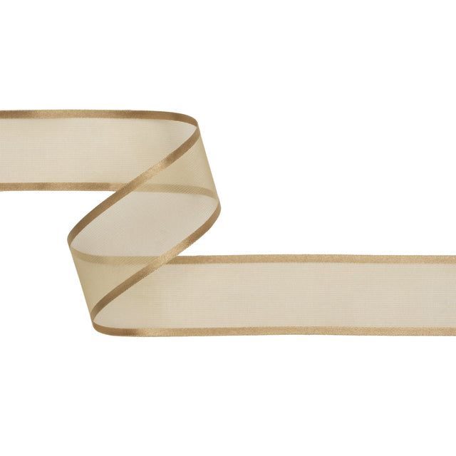 Sheer Ribbon with Double Faced Satin Edges - 1.375" - Coffee
