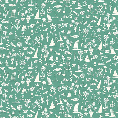 Liberty Art Fabrics Green Sealife Lasenby Quilting Cotton