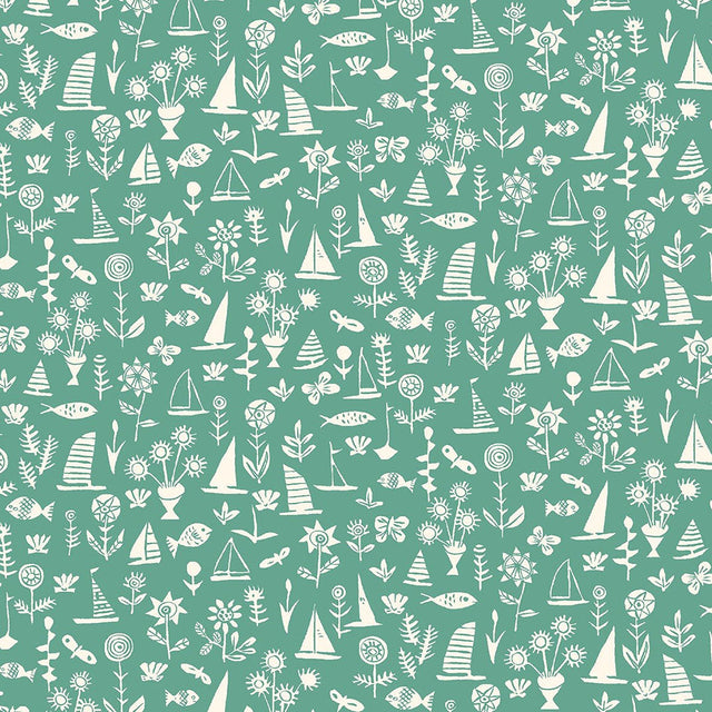 Liberty Art Fabrics Green Sealife Lasenby Quilting Cotton