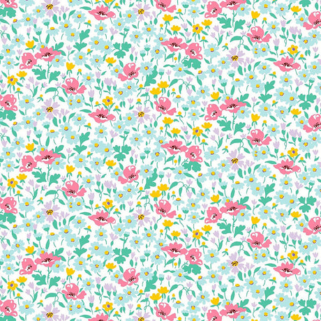 Liberty Art Fabrics Pink and Green Wildflower Poppy Lasenby Quilting Cotton