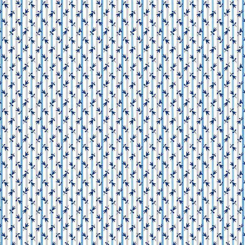 Liberty Art Fabrics Blue Millefleur Stripe Lasenby Quilting Cotton