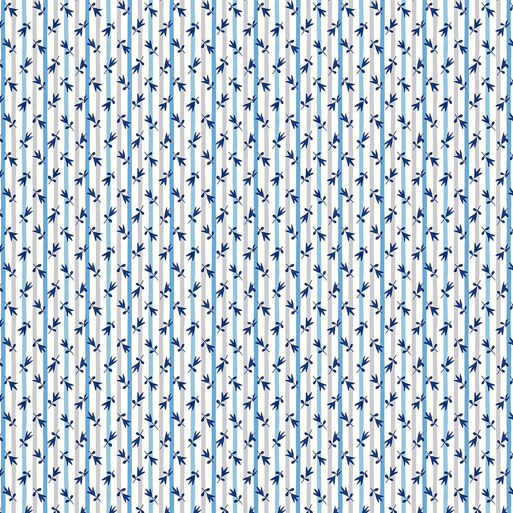 Liberty Art Fabrics Blue Millefleur Stripe Lasenby Quilting Cotton