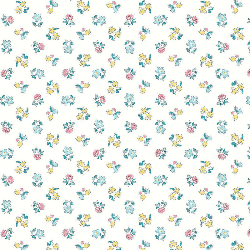 Liberty Art Fabrics Muted Blue and Yellow Spring Buds Lasenby Quilting Cotton