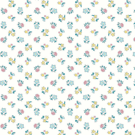 Liberty Art Fabrics Muted Blue and Yellow Spring Buds Lasenby Quilting Cotton
