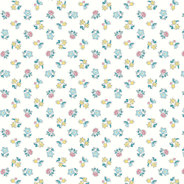 Liberty Art Fabrics Muted Blue and Yellow Spring Buds Lasenby Quilting Cotton
