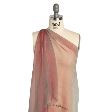 Chiffon-Like Silk Voile - Aqua and Berry Red Iridescent - Adelaide Collection