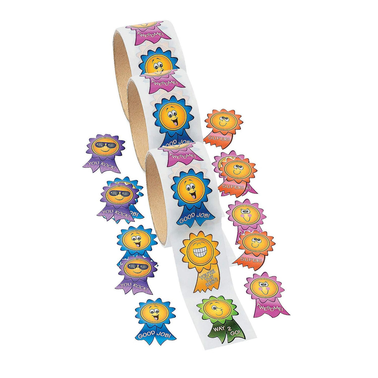 2" Motivational Smile Face Prize Ribbon Multicolor Paper Sticker Roll 100 Pc