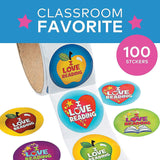 1 1/2" Multicolor I Love Reading Paper Sticker Roll 100 Pc