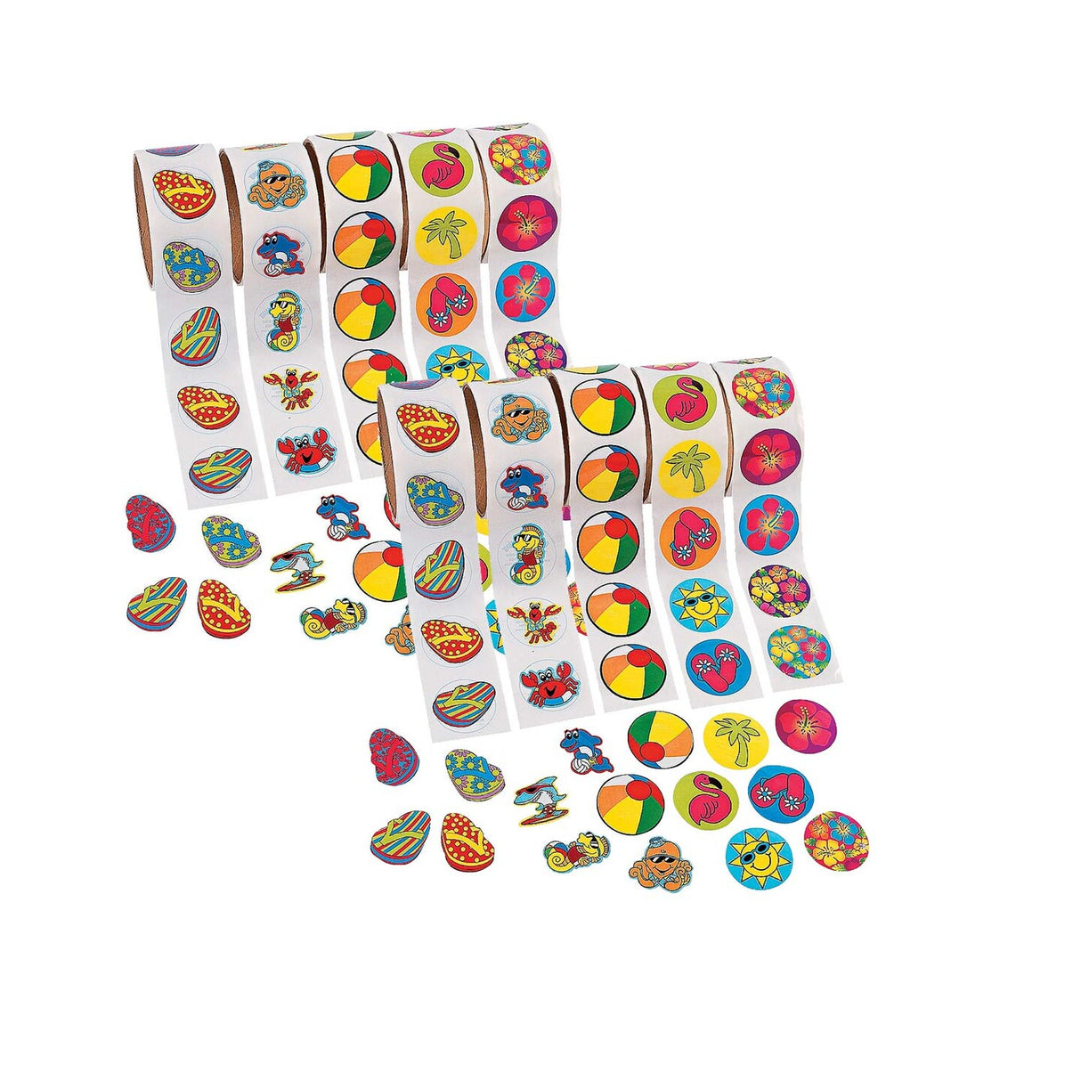 1 1/2" Multicolor Tropical Rolls of Sticker Assortment 500 Stickers