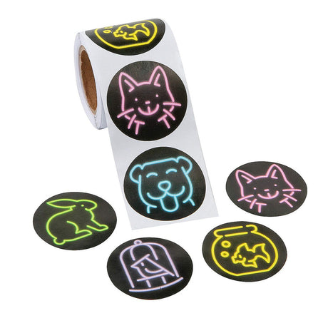 1 1/2" Glow in the Dark Neon Pets Sticker Roll 100 Pieces