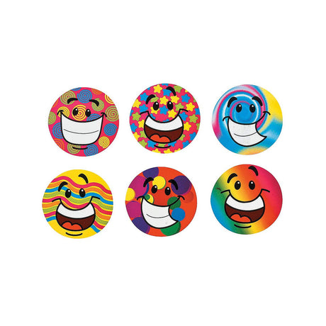 1 1/2" Multicolor Funky Smile Face Paper Sticker Roll 100 Pc