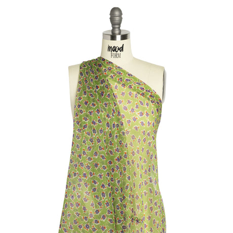 Green, Purple and Orange Little Flowers Crinkled Silk Chiffon