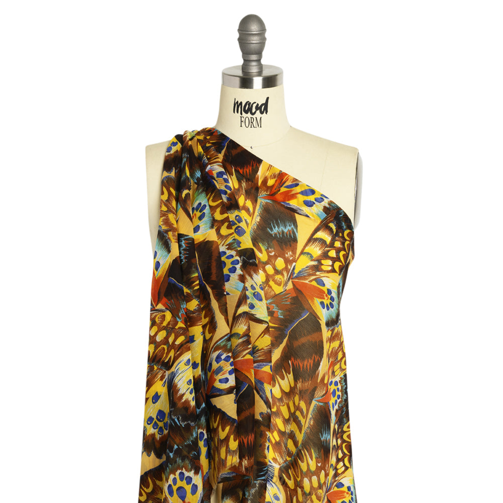 Silk and Cotton Voile - Yellow, Brown and Blue Butterfly Wings