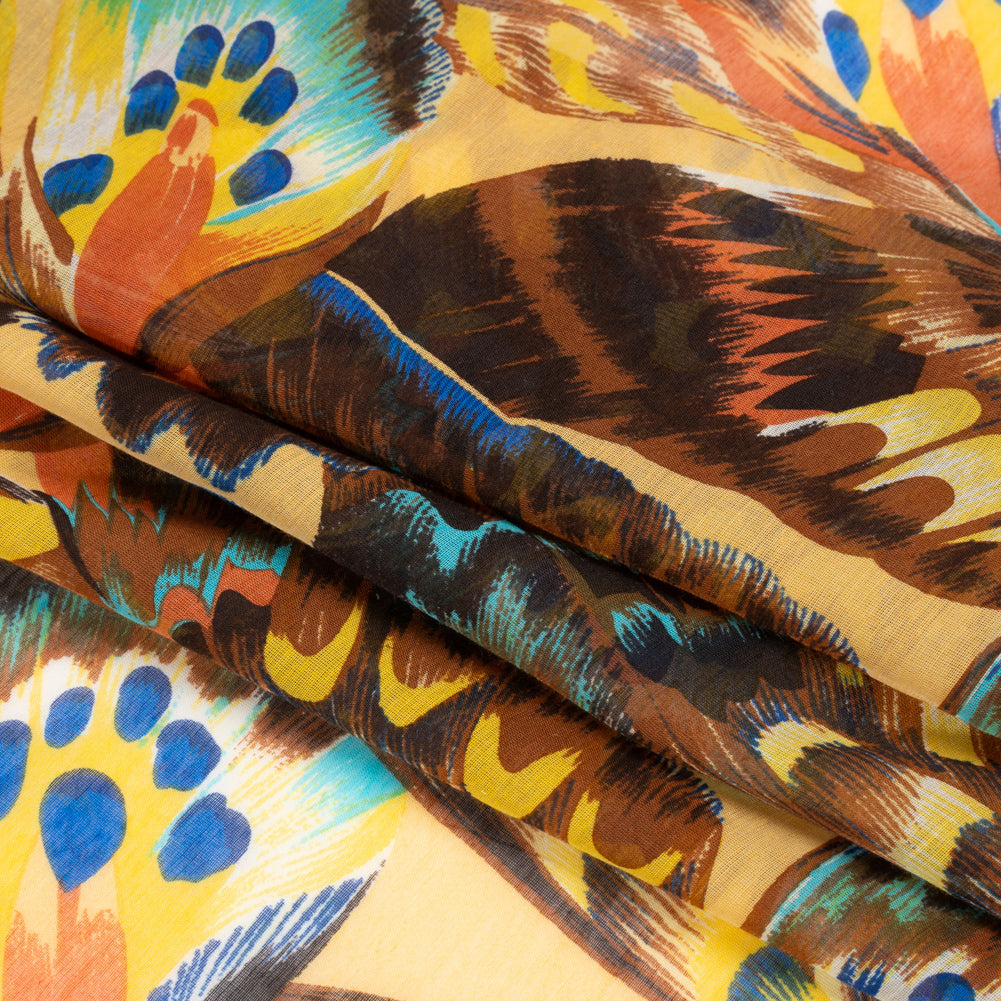Silk and Cotton Voile - Yellow, Brown and Blue Butterfly Wings