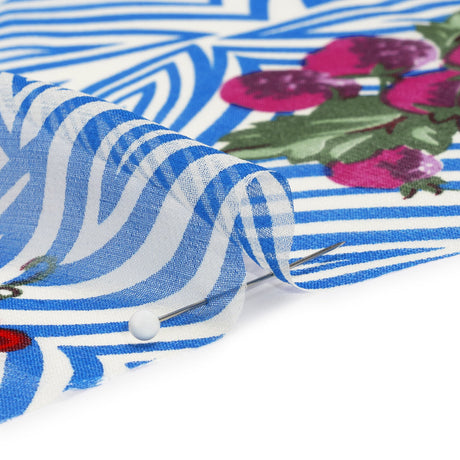 Blue, White, and Green Op Art Fruits Silk Chiffon