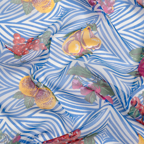 Blue, White, and Green Op Art Fruits Silk Chiffon