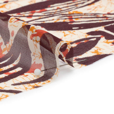 Red, Orange and Brown Wax Resist Floral Silk Chiffon
