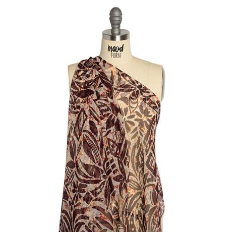 Red, Orange and Brown Wax Resist Floral Silk Chiffon