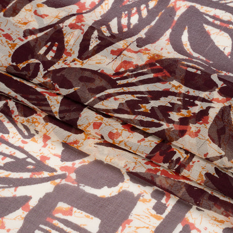 Red, Orange and Brown Wax Resist Floral Silk Chiffon