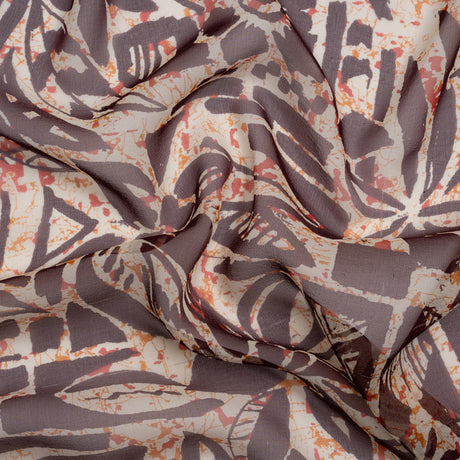 Red, Orange and Brown Wax Resist Floral Silk Chiffon