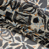 Blue, Orange and Black Wax Resist Floral Silk Chiffon