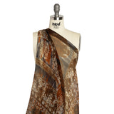 Brown, Rust and Black Decorated Stripes Crinkled Silk Chiffon