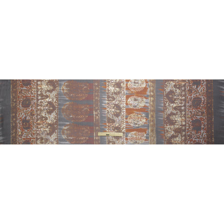 Brown, Rust and Black Decorated Stripes Crinkled Silk Chiffon