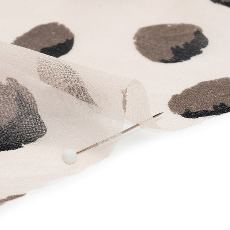 Cream, Black and Gray Brush Spots Silk Chiffon