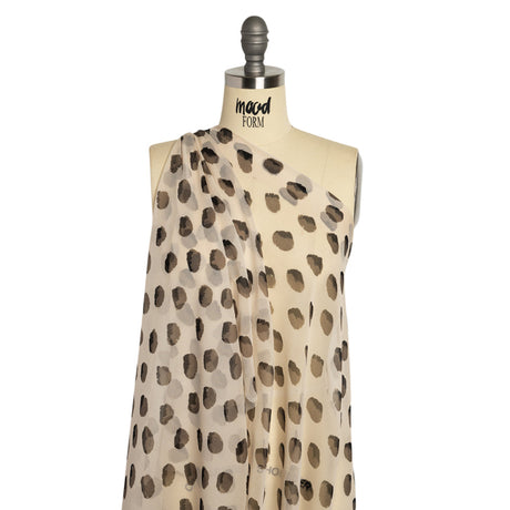 Cream, Black and Gray Brush Spots Silk Chiffon