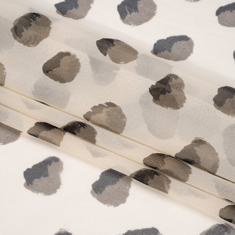 Cream, Black and Gray Brush Spots Silk Chiffon