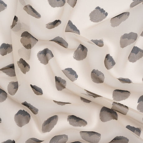 Cream, Black and Gray Brush Spots Silk Chiffon