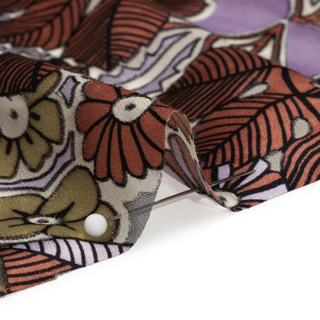 Pink, Lilac and Gray Flowers, Stripes, and Ornate Scrolls Silk and Rayon Burnout Satin