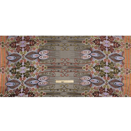 Pink, Lilac and Gray Flowers, Stripes, and Ornate Scrolls Silk and Rayon Burnout Satin