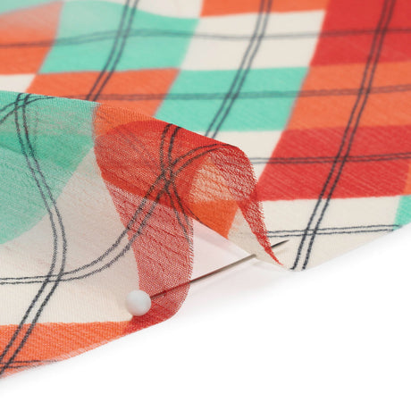 Red, Mint and Cream Argyle Crinkled Silk Chiffon