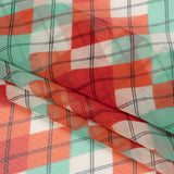 Red, Mint and Cream Argyle Crinkled Silk Chiffon