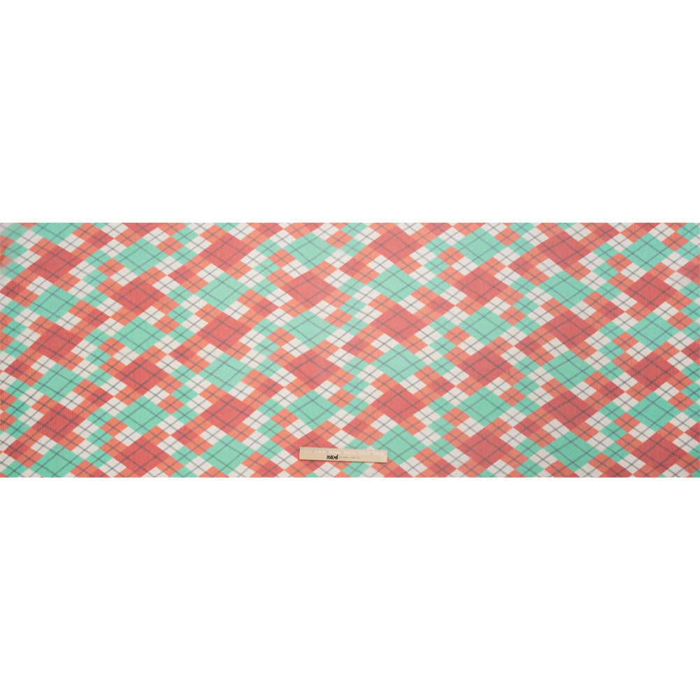 Red, Mint and Cream Argyle Crinkled Silk Chiffon