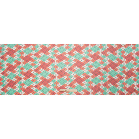 Red, Mint and Cream Argyle Crinkled Silk Chiffon