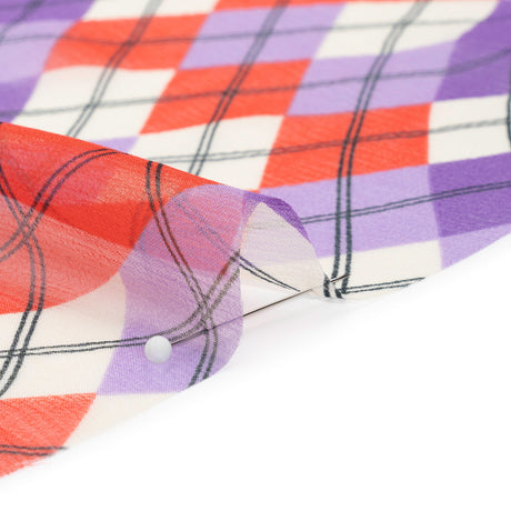 Purple, Red and Cream Argyle Crinkled Silk Chiffon