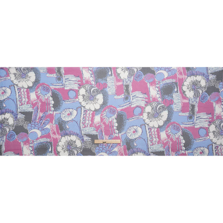 Periwinkle, Magenta and Black Flowers and Blocks Crinkled Silk Chiffon