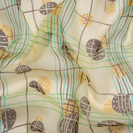 Yellow, Brown and Blue Baked Goods Grid Silk Chiffon