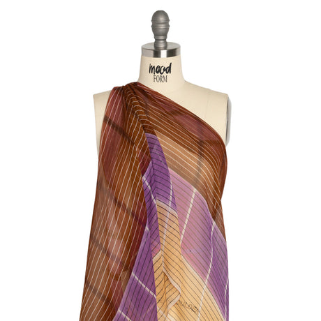 Brown, Beige and Purple Stripes and Rectangles Crinkled Chiffon Panel
