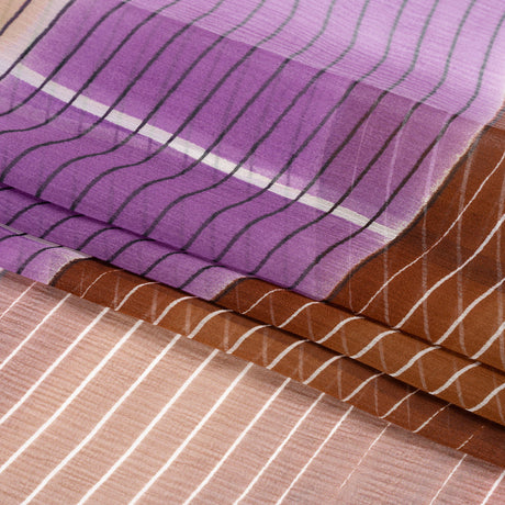 Brown, Beige and Purple Stripes and Rectangles Crinkled Chiffon Panel